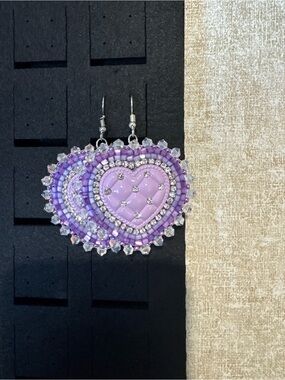 Handcrafted Lavender Heart Beaded Drop Earrings - Women Jewelry